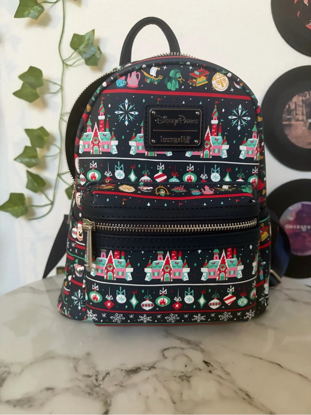 Loungefly Black Holiday Castle Pattern Mini Backpack